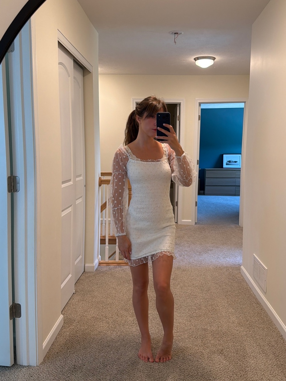 Ivory Sheer-Sleeve Mini Dress - Women's Elegant Party Dress